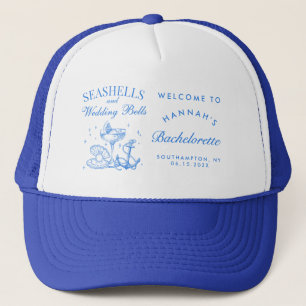 Gorra De Camionero Retro Azul Conchas Marinas y Campanas de Boda Desp