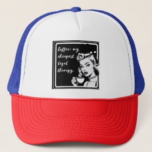 Gorra De Camionero Retro black and white design with the phrase “Coff