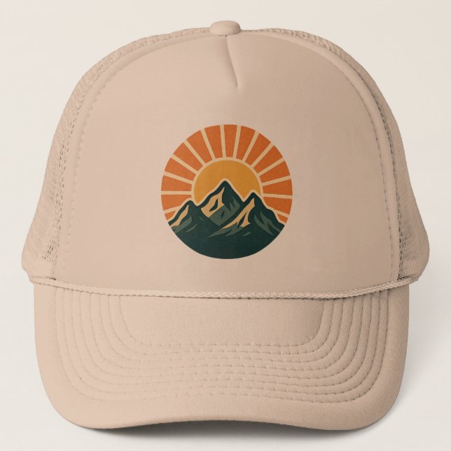 Gorra De Camionero Retro Blue Mountain Sunrise Outdoor Nature Sun Art (Anverso)