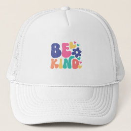 Gorra De Camionero Retro Boho Sé Amable – Corazón de Flor Groovy Colo