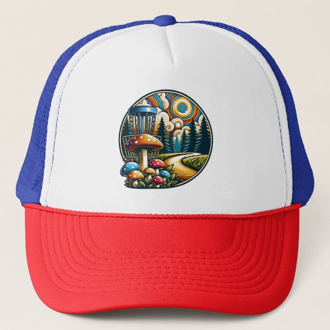 Gorra De Camionero Retro Disk Golf Psychedelic Ai Art (Anverso)
