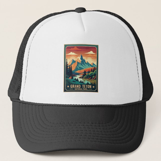 Gorra De Camionero Retro Grand Teton Hike Sunset T-Shirt (Anverso)