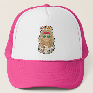 Gorra De Camionero Retro Hippie Lion Peace Love & Flowers Trucker Hat