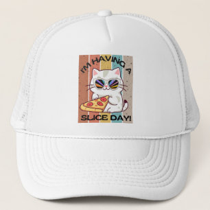 Gorra De Camionero Retro Kawaii lindo gato comiendo pizza