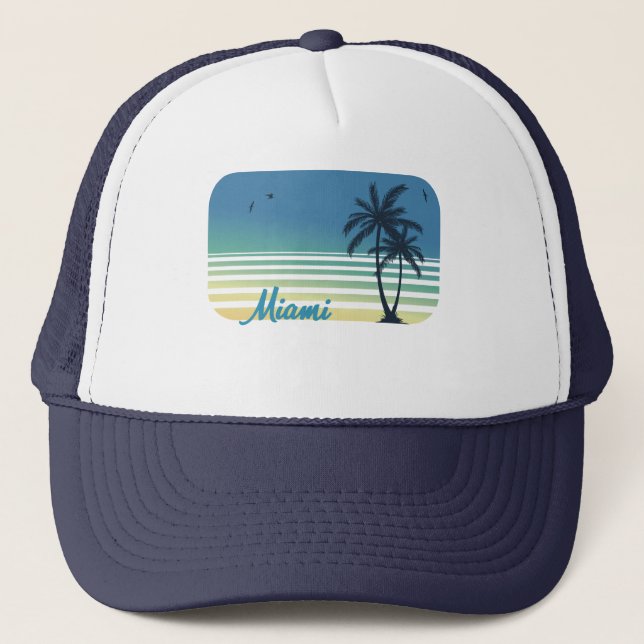 Gorra De Camionero Retro Miami Beach Palm Tree fiesta Sunset Souvenir (Anverso)
