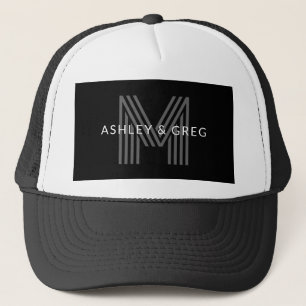 Gorra De Camionero Retro Nombre/s moderno Monograma editable negro y