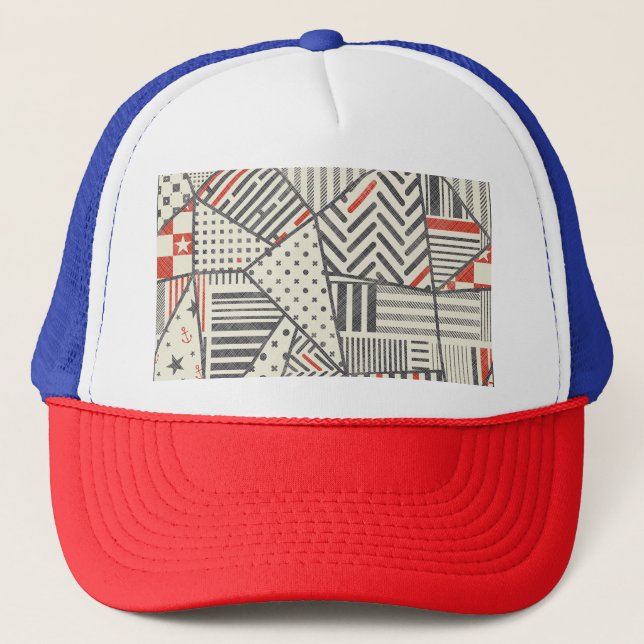 Gorra De Camionero Retro Patchwork: Resumen de diseño geométrico (Anverso)