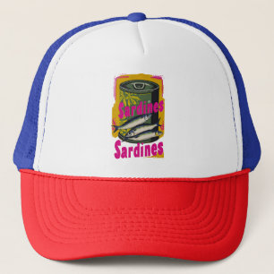 Gorra De Camionero Retro Sardine puede Ilustracion con colores negrit