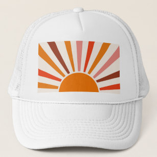 Gorra De Camionero Retro Sun Rays Naranja de la puesta de sol rojo am
