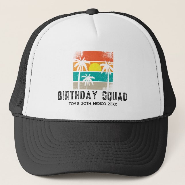 Gorra De Camionero Retro Sunset Family Reunion Vacation Birthday Crew (Anverso)