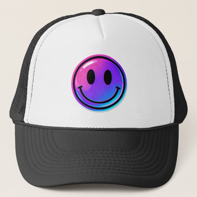 Gorra De Camionero Retro Y2K Aesthetic Smile Face Trucker Hat - Neon (Anverso)