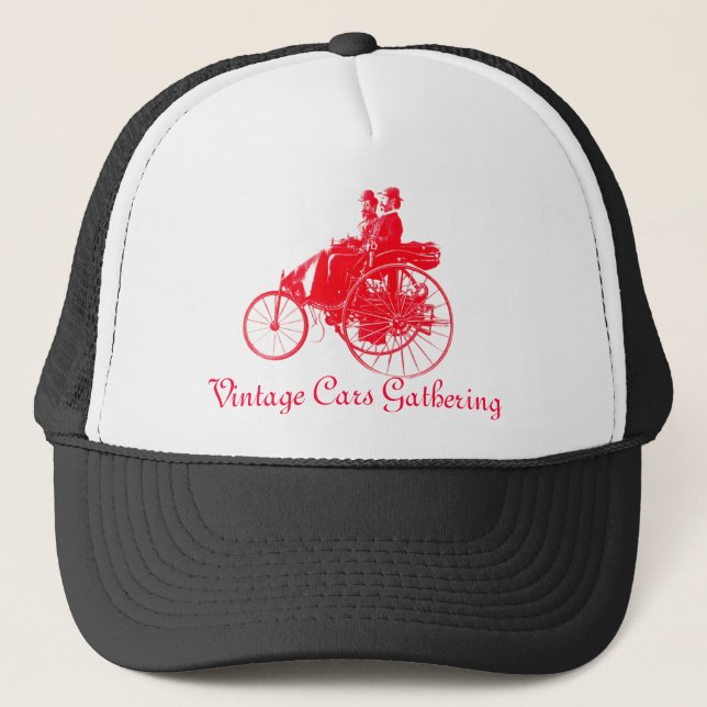 Gorra De Camionero Reunión de coches de época, blanco rojo (Anverso)
