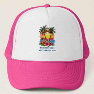 Gorra De Camionero Reunión Familiar en la Playa del Árbol de Palma Ro