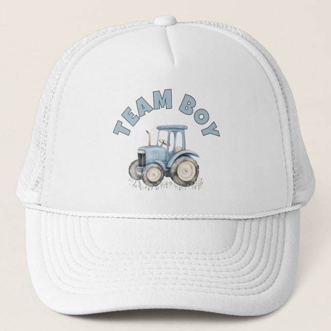 Gorra De Camionero Revelación de género de rastrador de granjas azul  (Anverso)