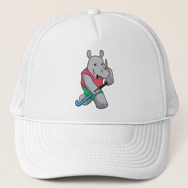 Gorra De Camionero Rinoceronte en hockey con bate de hockey (Anverso)