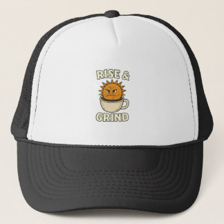 Gorra De Camionero Rise & Grind - Motivational Coffee Mug & Sun Graph