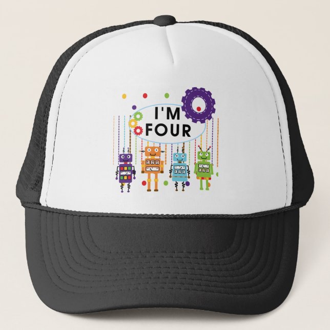 Gorra De Camionero Robot 4ª camisetas de cumpleaños y regalos (Anverso)