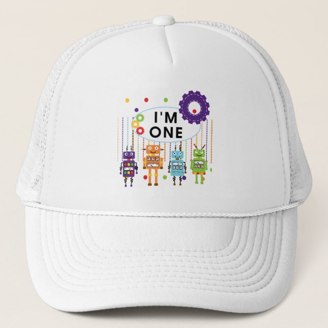 Gorra De Camionero Robot First Birthday Tshirts y regalos (Anverso)