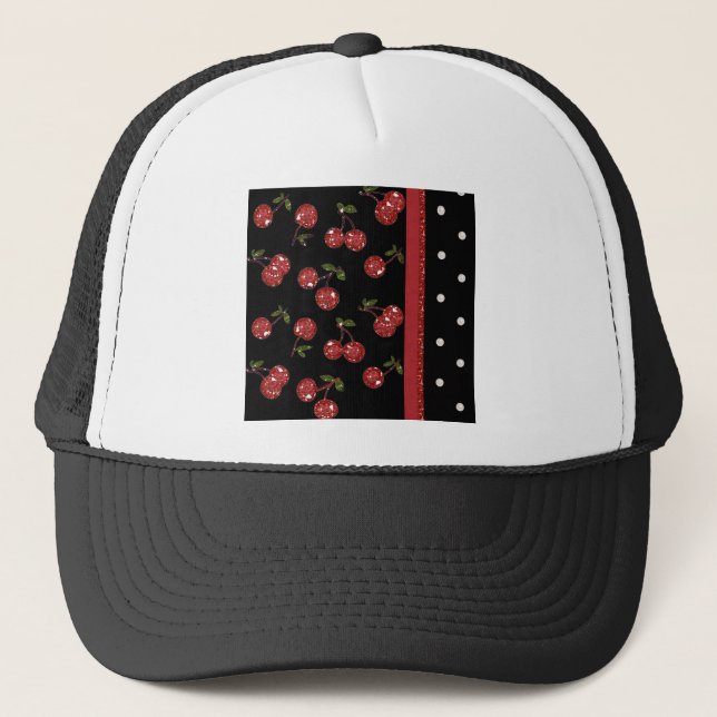 Gorra De Camionero Rockabilly Muy cerezas Cerezas Negro (Anverso)