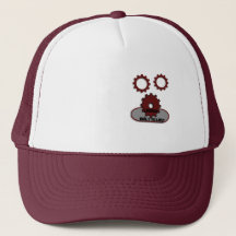 Gorra de camionero roja y blanca, engranaje mecáni