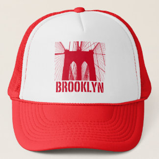 Gorra De Camionero Rojo de la silueta del puente de Brooklyn