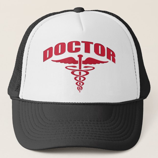 Gorra De Camionero Rojo del caduceo del médico (Anverso)