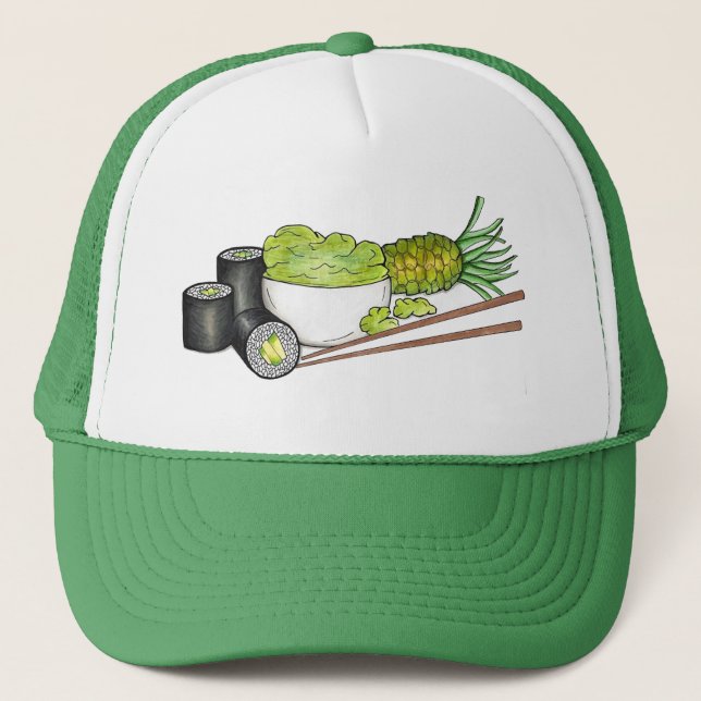 Gorra De Camionero Rol aguacate Wasabi Sushi cena japonesa (Anverso)