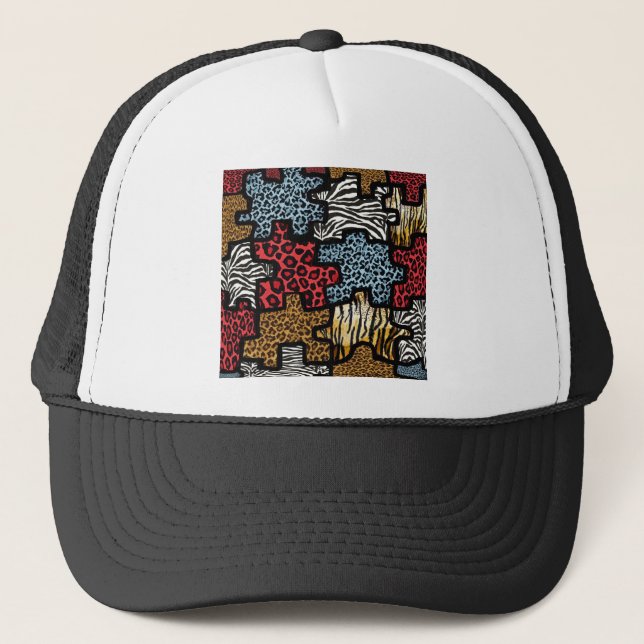 Gorra De Camionero Rompecabezas de estampado animal Rockabilly RAB (Anverso)