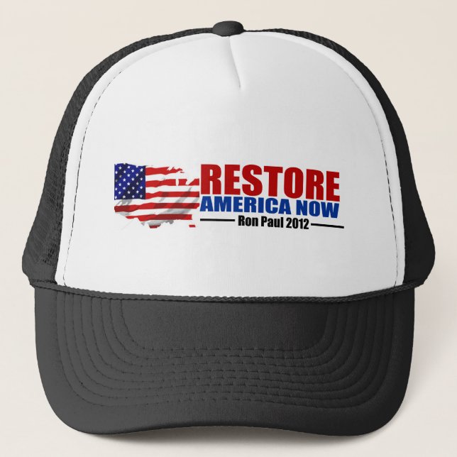Gorra De Camionero Ron Paul 2012: Restablecimiento América ahora (Anverso)