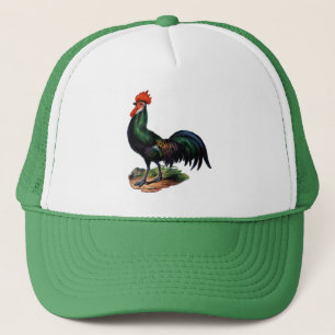 Gorra De Camionero Rooster de antigüedades verdes para plumas