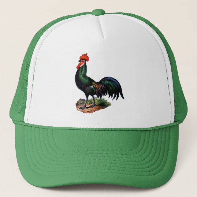Gorra De Camionero Rooster de antigüedades verdes para plumas (Anverso)