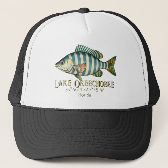 Gorra De Camionero Ropa de pescado acuático del lago Okeechobee Flori (Anverso)