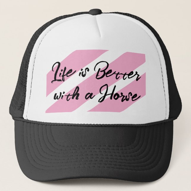 Gorra De Camionero Rosa blanco amante de los caballos (Anverso)