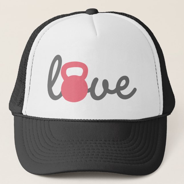 Gorra De Camionero Rosa de Kettlebell del amor (Anverso)