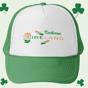 Gorra De Camionero Rosa de la bandera irlandesa con nombre personaliz