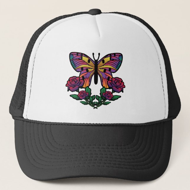 Gorra De Camionero Rosa de mariposa (Anverso)