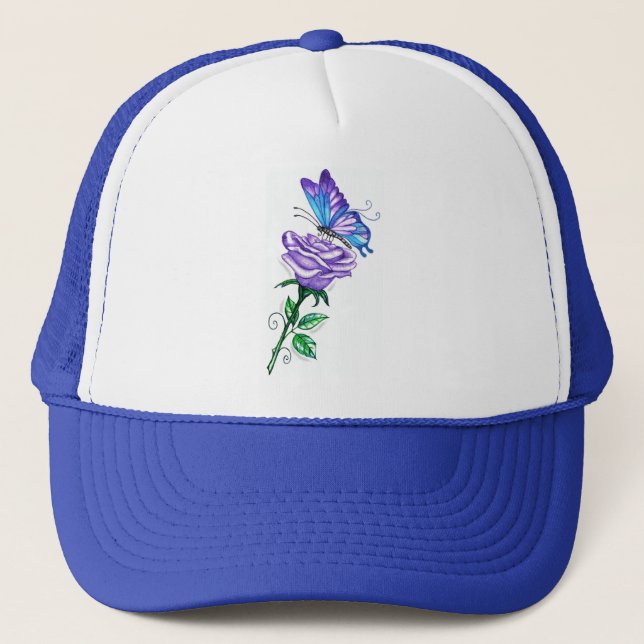 Gorra De Camionero Rosa morado con mariposa (Anverso)