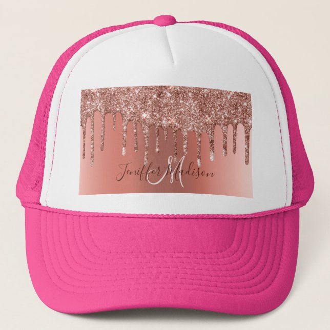 Gorra De Camionero Rosa personalizado Purpurina de oro Drily Luxury (Anverso)