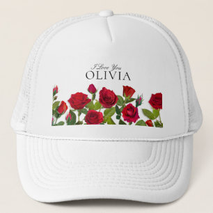 Gorra De Camionero Rosa Roja Moderna Minimalista Nombre Te Amo