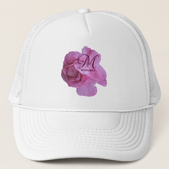 Gorra De Camionero rosa rosa personalizable Margaret nombre trendy bo (Anverso)