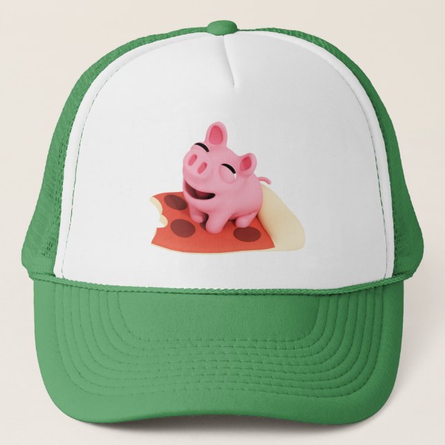 Gorra De Camionero Rosa the Pig Love Pizza (Anverso)