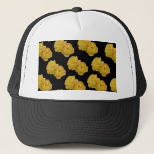 Gorra De Camionero Rosas Amarillas En Negro,_