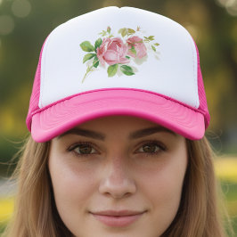 Gorra De Camionero Rosas de cosecha rosa