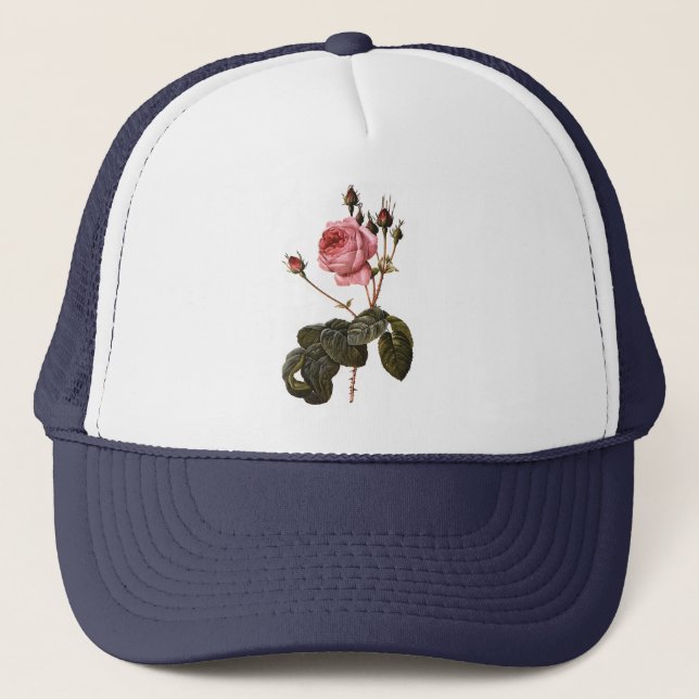 Gorra De Camionero Rosas de los antiguos jardines rosados en flor (Anverso)