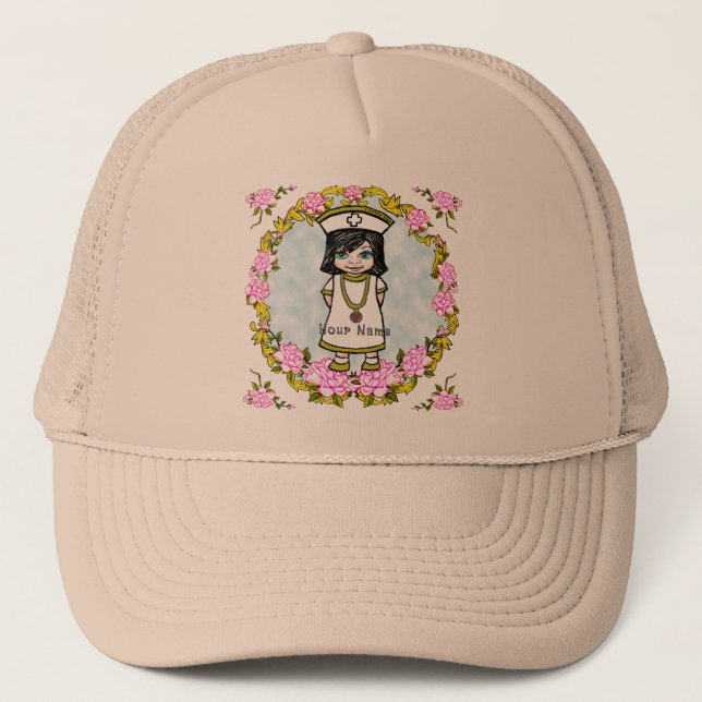 Gorra De Camionero Rosas Enfermera Chica (Anverso)