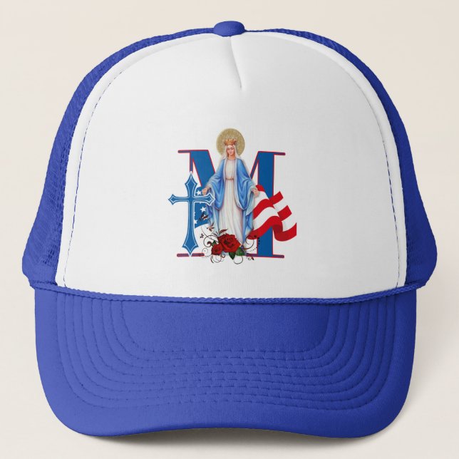 GORRA DE CAMIONERO ROSAS RELIGIOSOS DE LA BANDERA ESTADOUNIDENSE VIRG (Anverso)