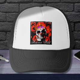 Gorra De Camionero Rosas rojas de cráneo gótico