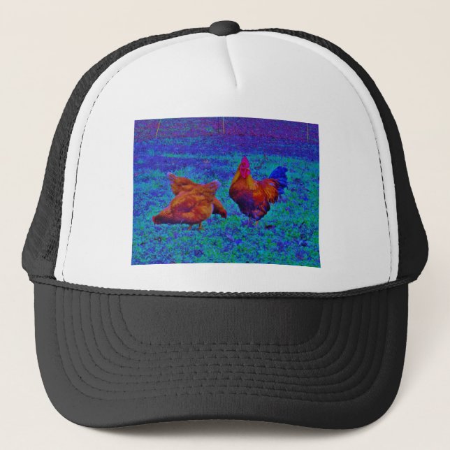 Gorra De Camionero Rostro y gallinas arcoiris, azul eléctrico (Anverso)