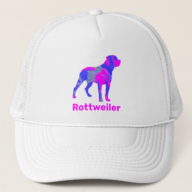 Gorra De Camionero Rottweiler Dog Cute Silueta rosa y azul (Anverso)