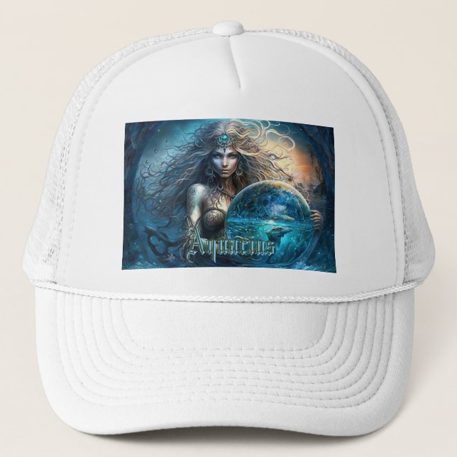 Gorra De Camionero Rótulo Aquarius Zodiac (Anverso)